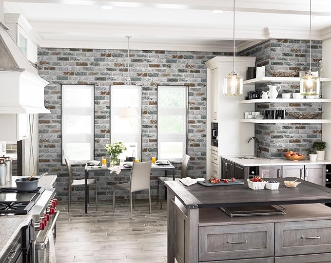 Guvana 17.3"×472.4" Brick Peel and Stick Wallpaper Red/Blue/Grey Brick Contact - Image 5