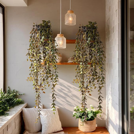 Artificial Hanging Plant 2 Pcs Faux Plant Ivy Vine Faux Eucalyptus Vines Fake by Yarmare