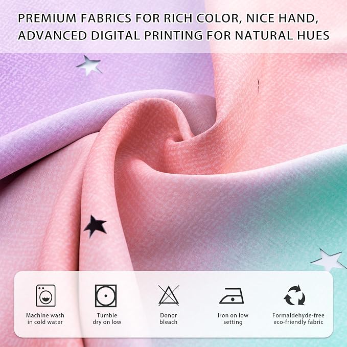 XiDi Curtains for Bedroom Decor, Kids Room Curtains for Girls Rainbow Colour - Image 3