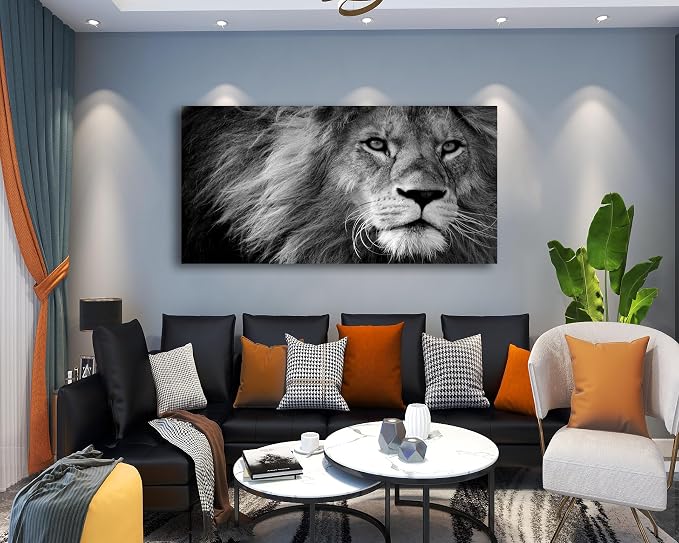 Baisuart Modern Giclee Canvas Prints Stretched Artwork Black and White Lion - Image 3
