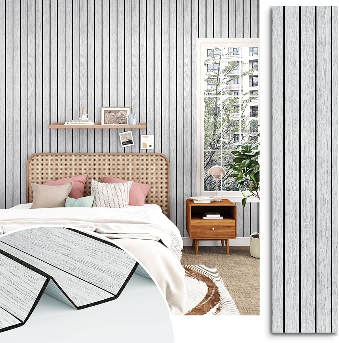 White/Grey Wood Panels for Wall Peel and Stick 3D Wood Slat Wall Panels 197"x by STICKEEP