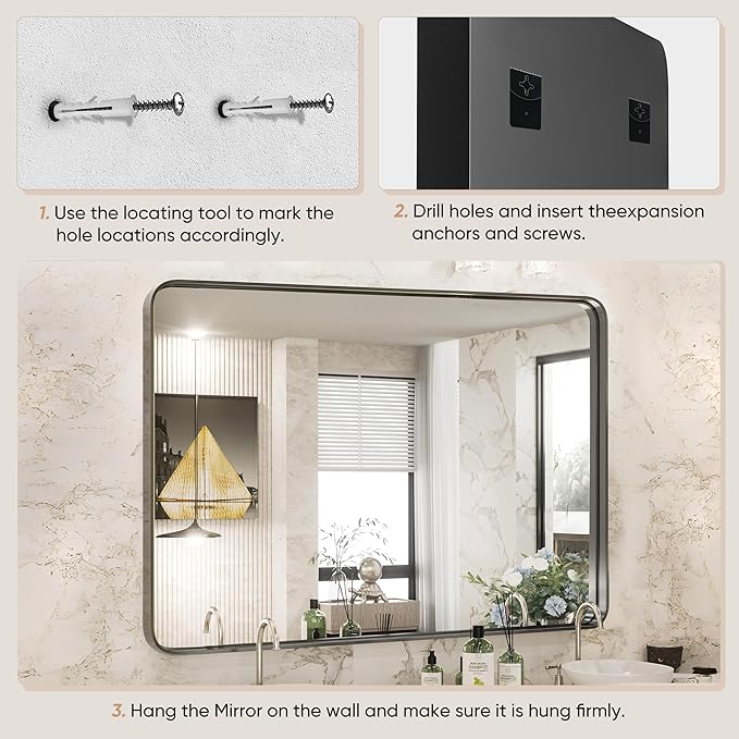NEWBULIG 24X36 Inch Bathroom Wall Mirror, Vanity Bathroom Mirrors - Image 3
