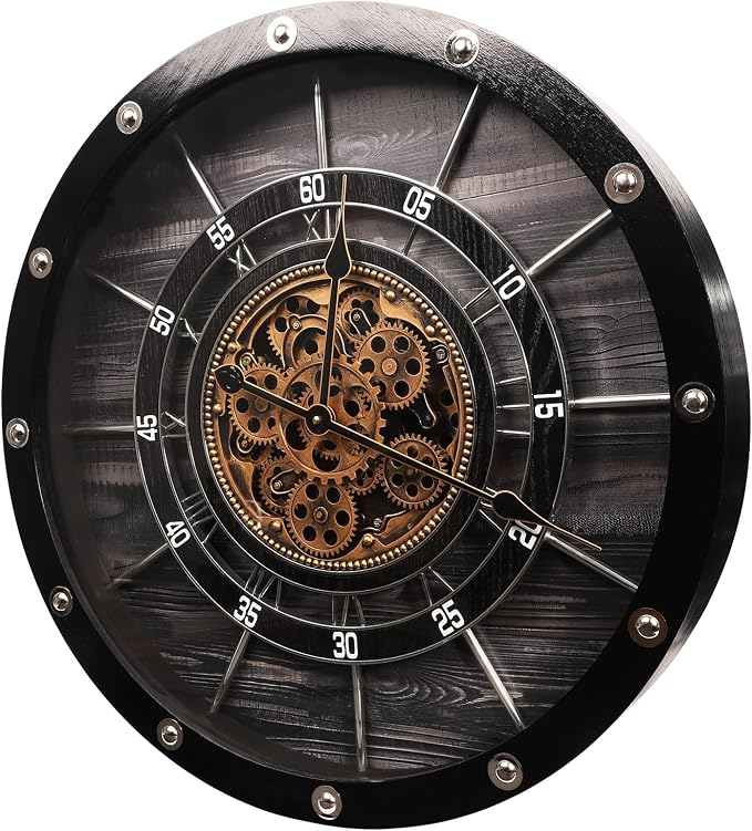HOIBAI Wall Clock, 27 Inch Moving Gears Clock Large Wall Clock - Image 2