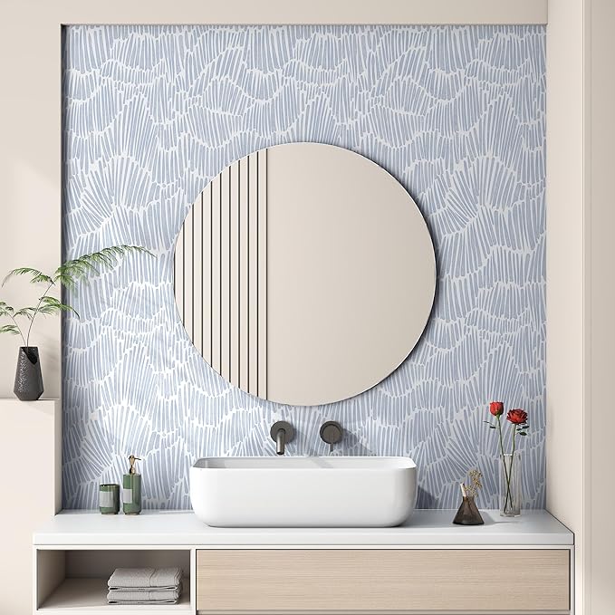Theper Blue Wallpaper 17.3"×393" Modern Striped Peel and Stick Wallpaper Boho - Image 5