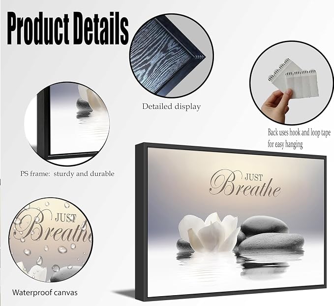 Floating Framed Zen Wall Art, Just Breathe Stone Poster Picture - Image 4