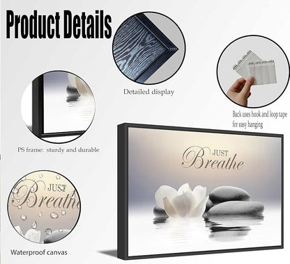 Floating Framed Zen Wall Art, Just Breathe Stone Poster Picture - Image 2