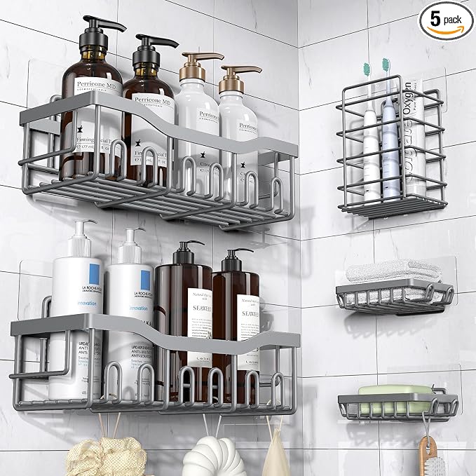 EUDELE 5-Pack Rustproof Stainless Steel Shower Caddy – No Drill Adhesive by EUDELE
