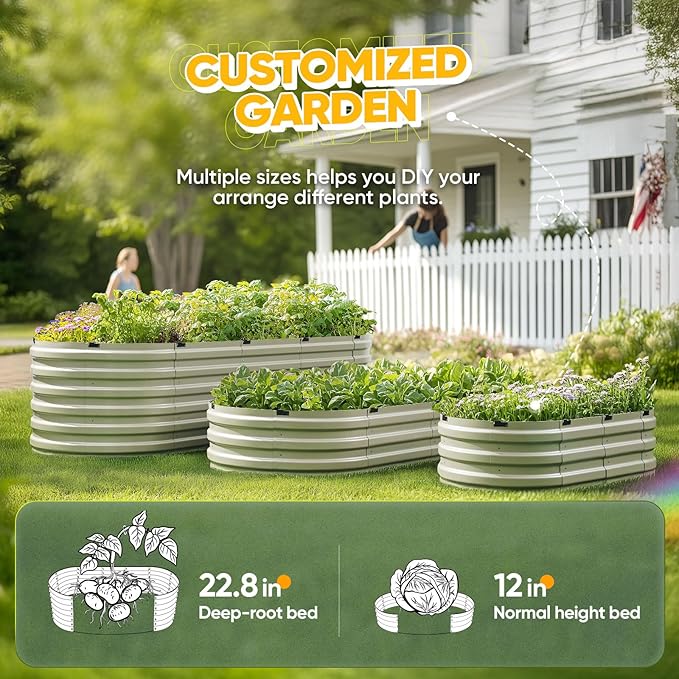 KING BIRD Raised Garden Bed Kit 2025 Upgraded Quick-Setup Galvanized Planter Garden Box Outdoor for Gardening, Vegetables, Flowers, 74x36x23 in, Olive Green