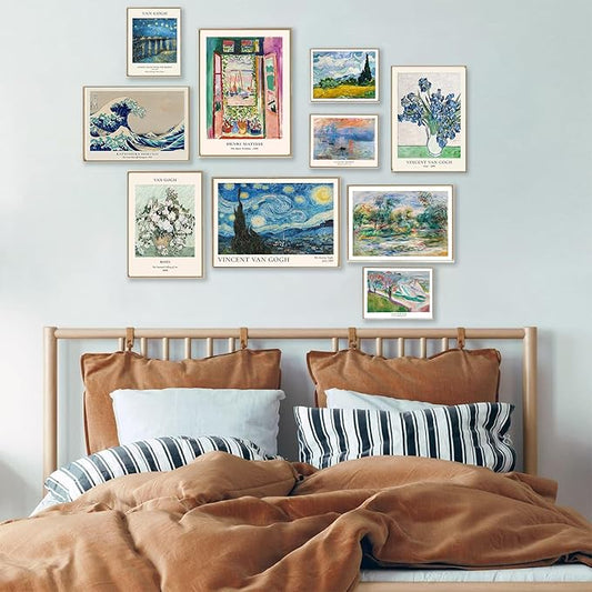 Vintage Eclectic Wall Decor Set of 9, Abstract Eclectic Prints Matisse Van Gogh - Image 2