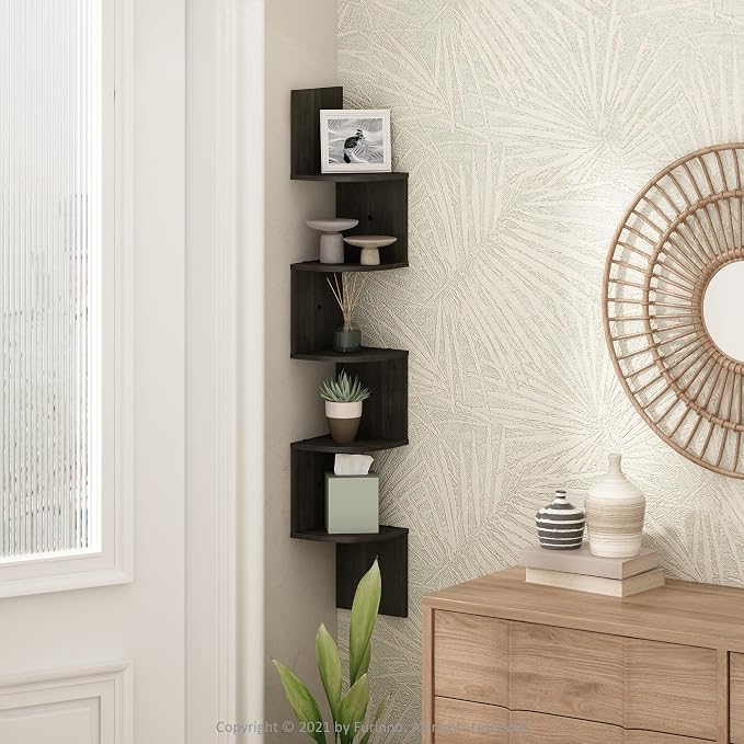 Furinno Rossi 5-Tier Floating Corner Shelf by Furinno-FitsYourSpaceFitsYourBudget