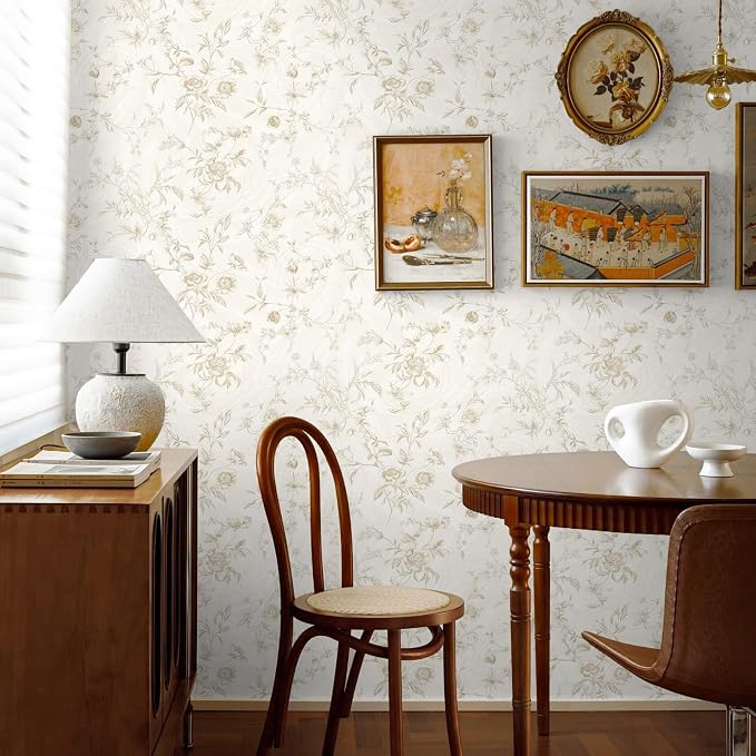 Ismoon Floral Peel and Stick Wallpaper Vintage Beige Stick on Wall Paper French - Image 7