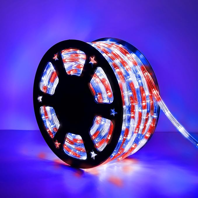200ft LED Rope Lights Outdoor, 1440 LED Flexible Tube Lights with 8 Modes, Waterproof LED Rope Lighting for Independence Flag Day, Memorial Day, National Day, Outdoor,Indoor Decor (Red & White & Blue)