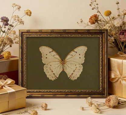 Vintage Gold Framed Wall Art Retro White Butterfly Canvas Print Dark Green - Image 7