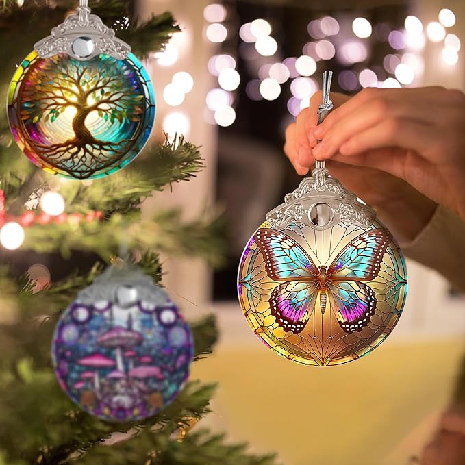 Stained Glass Suncatcher, Jocidea Butterfly Ornament, Christmas Ornaments, Holidays Ornaments, Christmas Tree Decor, Butterfly Decor for Home, Butterfly Gifts