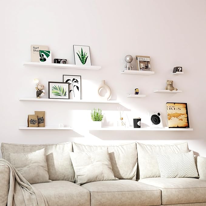 White Floating Shelves for Wall Decor, Wall Mounted Wood Storage Shelf for - Image 6