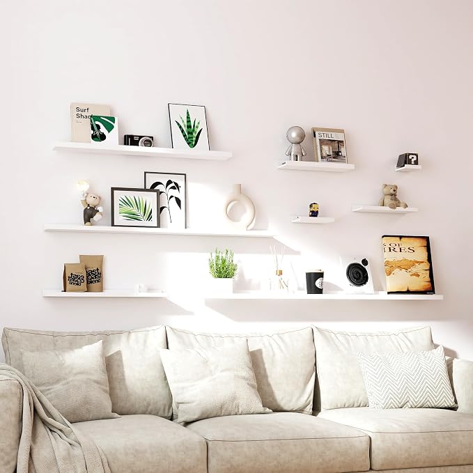 White Floating Shelves for Wall Decor, Long Wall Mounted Storage Shelf for - Image 6
