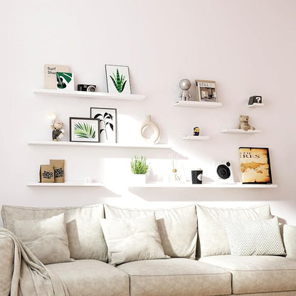 White Floating Shelves for Wall Decor, Long Wall Mounted Storage Shelf for - Image 6