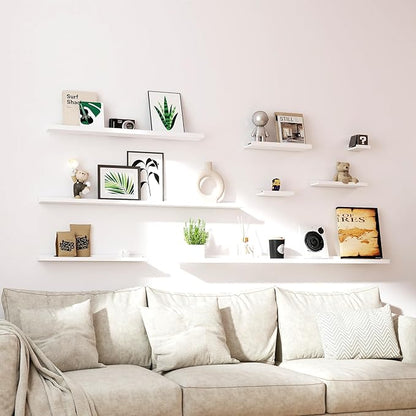 White Floating Shelves for Wall Decor, Wall Mounted Wood Storage Shelf for - Image 7