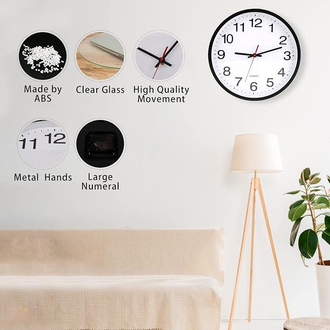 OceeK Black Wall Clock Silent Non Ticking 10 Inch, Modern Wall Clocks, Small - Image 5