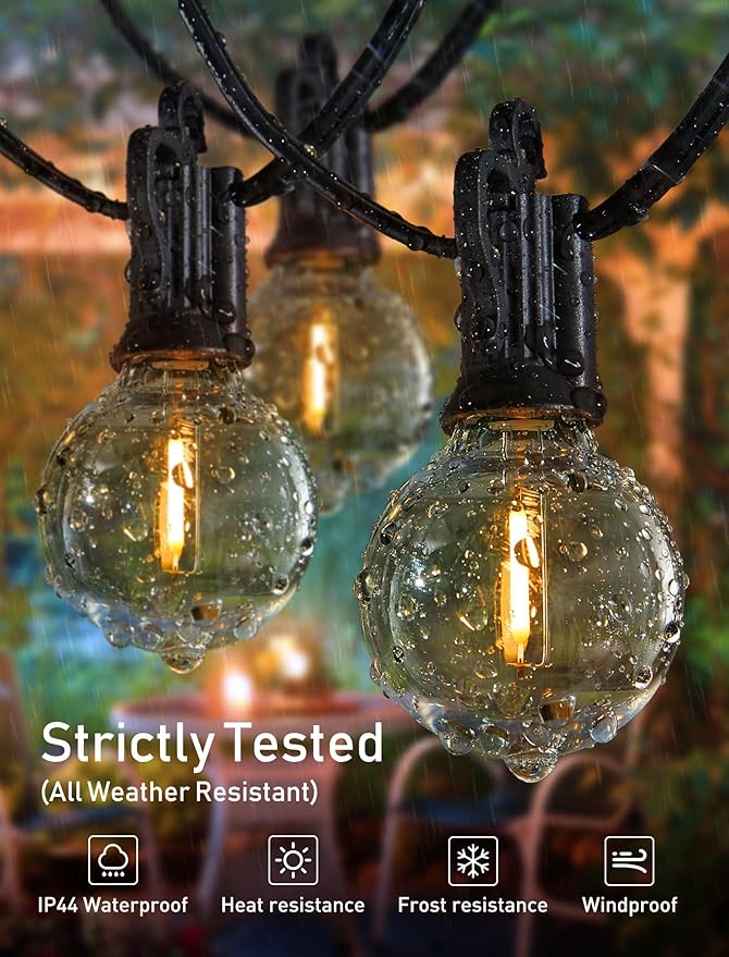 Brightown Outdoor String Lights - 2 Pack Globe Patio Lights 100 Ft with 50 G40 Shatterproof Bulbs, Waterproof Connectable Commercial Hanging Lights for Backyard Bistro Porch Cafe