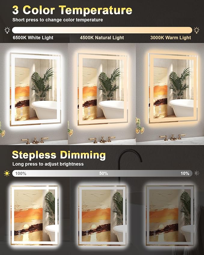 24x30 LED Bathroom Mirror with Lights, Super Bright Front & Backlit Vanity - Image 2