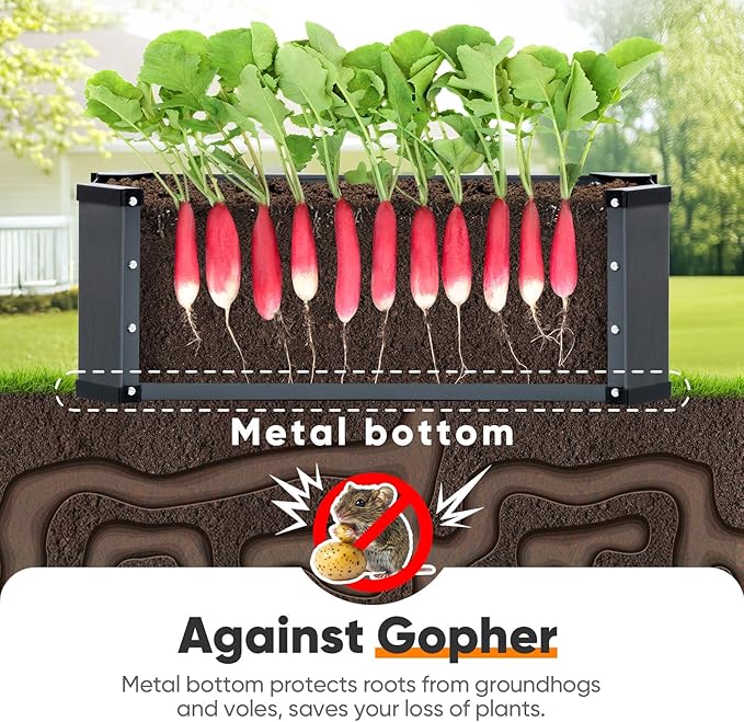 KING BIRD Raised Garden Bed Kit with Bottom 2025 Upgraded Galvanized Planter Garden Box Outdoor & Indoor for Gardening, Vegetables, Flowers, Dark Grey, 35.4x11.8x11.8 in