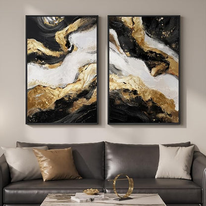 Framed Gold Abstract Wall Art Set of 2 by MXART