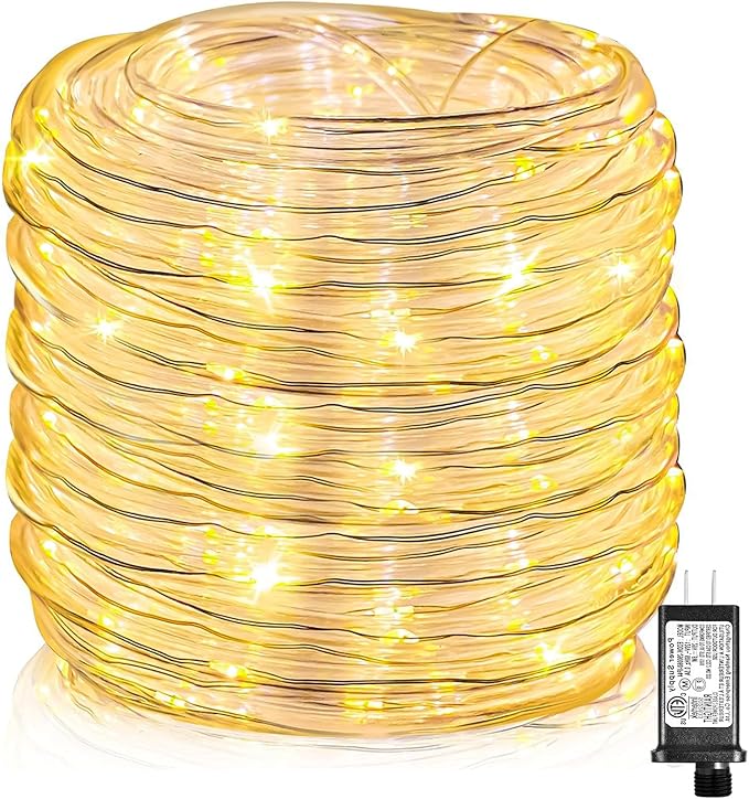 Rope Lights Outdoor, 100FT 300 LED Plug in Christmas Lights with Waterproof 8 Modes, Connectable String Twinkle Light for Indoor House Patio Garden Party Holiday Decorations, Warm White