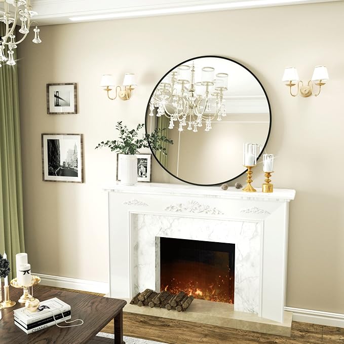 VooBang Round Mirror 19.6" Black Wall Mounted Circle Mirrors Vanity Mirror - Image 6