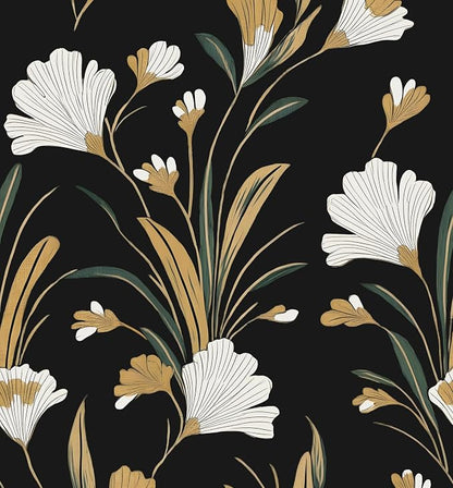 Laatse Black Gold Peel and Stick Wallpaper White Floral Contact Paper 17.5in x by Laatse