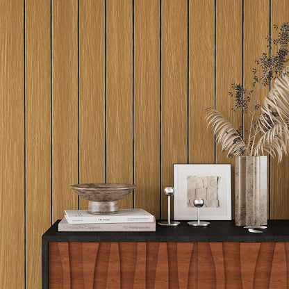 VEELIKE Honey Teak Wood Slat Wall Panels Peel and Stick 3D Wooden Panels Wall - Image 5