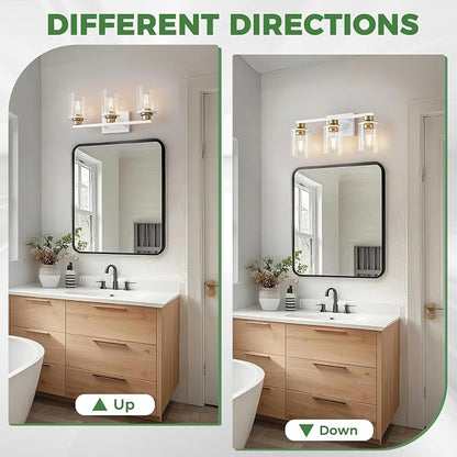 DORESshop 17 Inch Bathroom Light Fixtures, 3-Light White and Gold Bathroom - Image 7