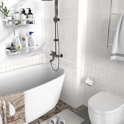 Moforoco Shower Caddy Shelf Organizer Rack, Self Adhesive Black Bathroom - Image 6