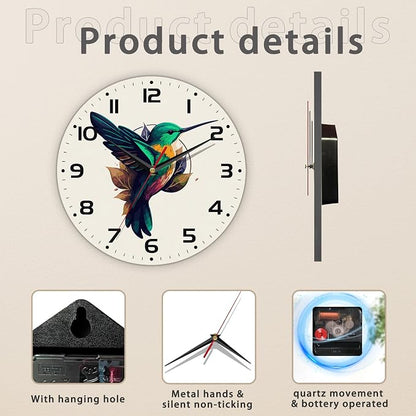 Flaying Hummingbird Bird Wall Clock Silent Non-Ticking Battery Operated Clock - Image 3