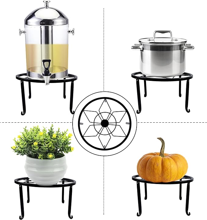 yosager 3 Pack Metal Plant Stands for Flower Pot, Heavy Duty Black Iron Potted Stand Holder, Indoor Outdoor Rustproof Metal Planter Container Round Supports Display Rack for Home & Garden Decor