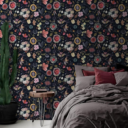 Wallpaper Peel and Stick Floral Wall Paper Removable Waterproof Blue/Red/Yellow - Image 7