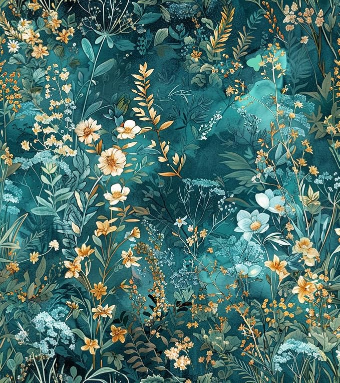 Floral Peel and Stick Wallpaper Green Flower Contact Paper 17.3inch x 196.8inch by lenify