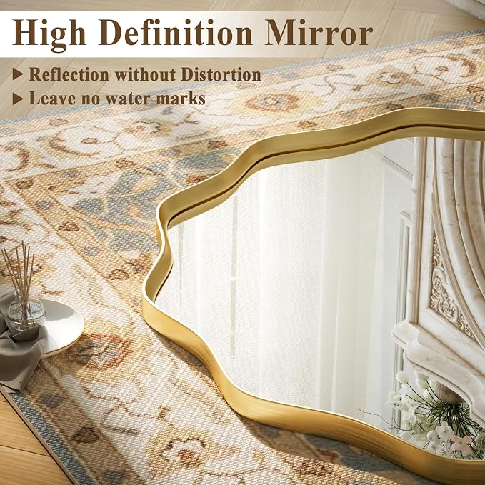 VooBang Gold Scalloped Circle Mirror, Hanging Leaning - Image 4