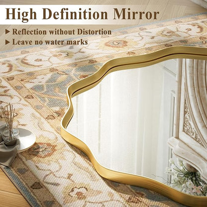 VooBang Gold Scalloped Circle Mirror, Hanging Leaning - Image 3