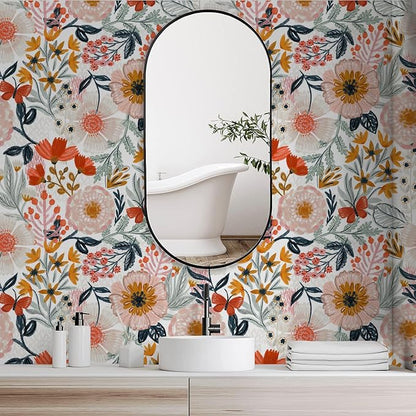 HAOKHOME Boho Peel and Stick Wallpaper Floral Wall Paper Removable - Image 3
