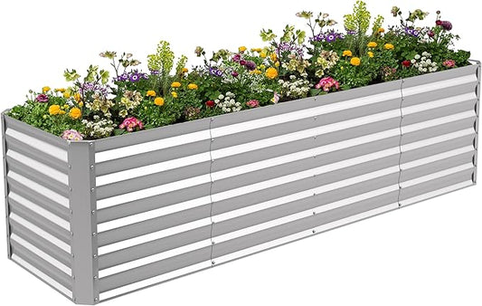 8X2X2ft Galvanized Raised Garden Bed for Gardening,Metal Planter Boxes Outdoor Patio Kit Planting Bed for Vegetables Flowers Herb,Silver