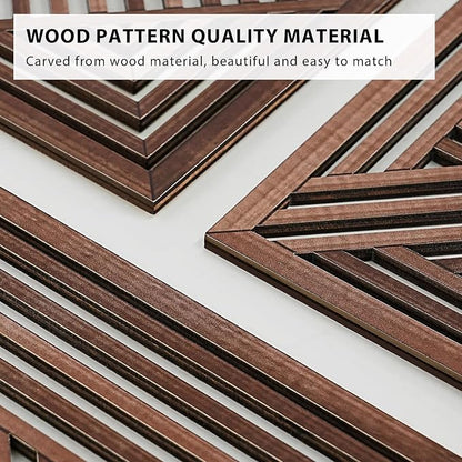 VIYYIEA Boho Solid Wood Carved Wall Art Set of 3, Geometric Minimalist Wooden - Image 3