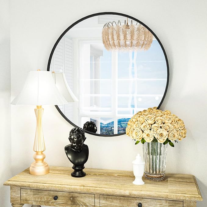 HARRITPURE Round Mirror 23.6" Black Wall Mounted Circle Mirror - Image 3