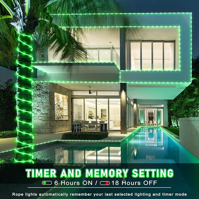 100FT 300 LED Rope Lights for Outside, St. Patrick Day String Lights Indoor with Waterproof 8 Modes, Connectable Plug in Fairy Twinkle Lights for Outdoor Patio Pool Party Holiday Decorations, Green