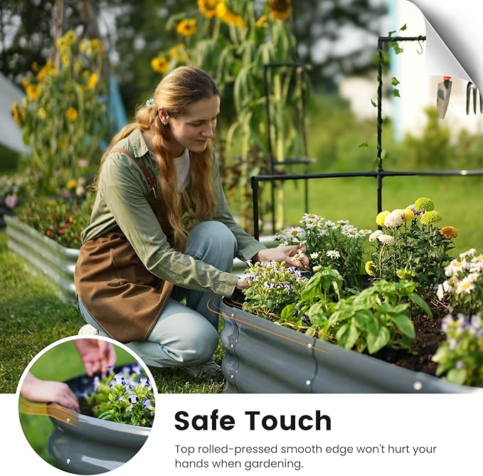 KING BIRD Raised Garden Bed with Wall Trellis Galvanized Planter Garden Box Outdoor for Gardening, Climbing Vegetables, Flowers 3.94x2.95x0.98 Ft, Dark Grey