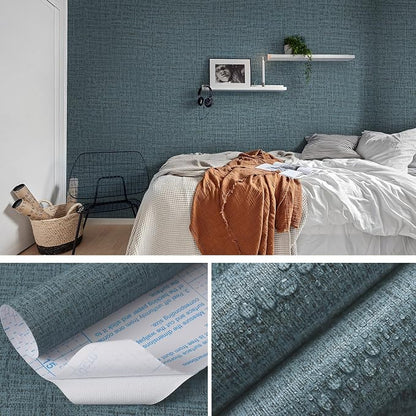 Guvana Grasscloth Peel and Stick Wallpaper Blue Textured Contact Paper Modern - Image 2
