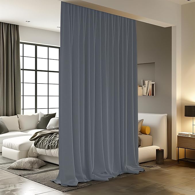 Room Divider Curtains for Ceiling Track Rod, 4.3 ft Wide x 7 ft Tall, Dark Grey by RoomDarkning