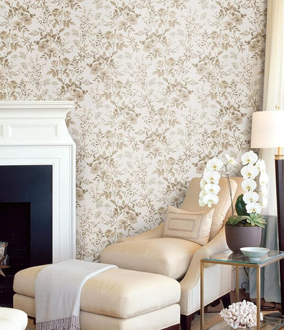 Erfoni 16.9" x197" Beige Floral Peel and Stick Wallpaper Boho Floral Leaf - Image 3