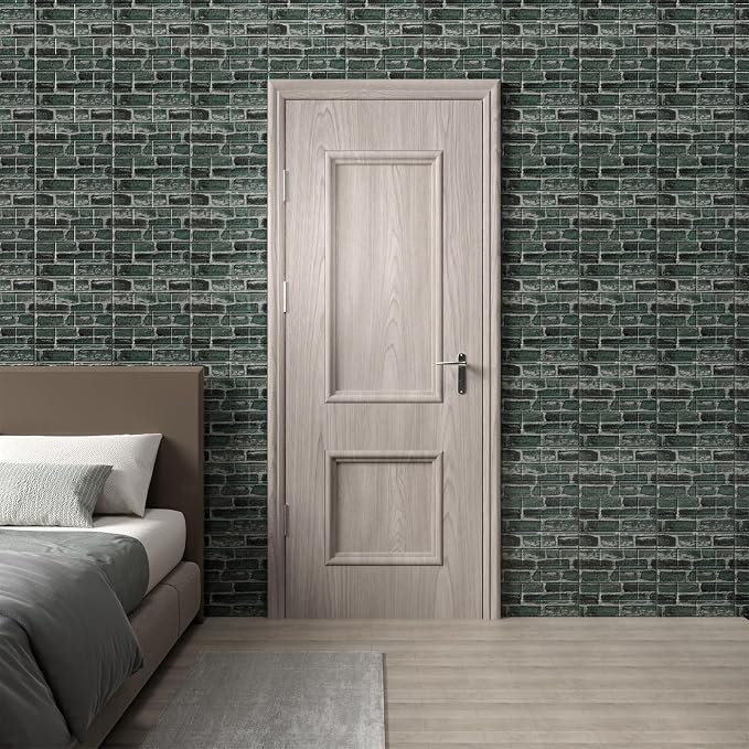 3D Wall Panels Peel and Stick in Green，20 PCS XPE Foam 3D Wallpaper, Faux Brick - Image 3