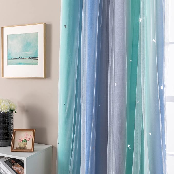 XiDi Curtains for Bedroom Decor, Rainbow BluGrenGrey-52-54 - Image 2